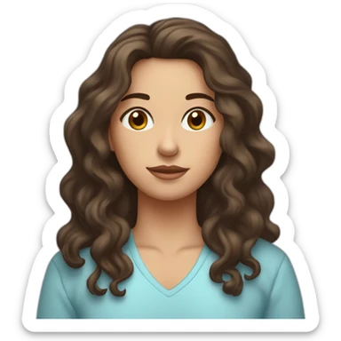 Brunette with wavy hair, brown eyes, 1,58 meterers tall, with her head pressed against a light blue very soft pillow because she’s embarrassed  sticker