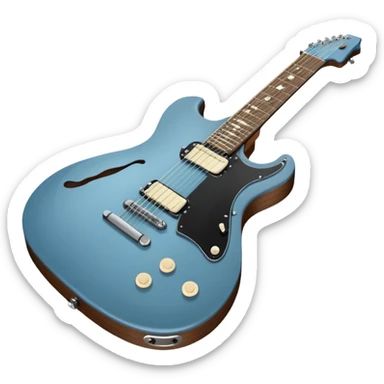 A gray-blue electric guitar with a black pick guard and only one volume knob sticker