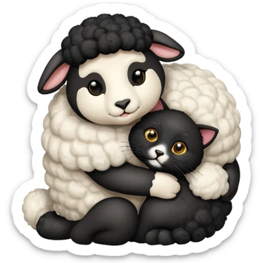 SHeep hugging 1 black cat sticker