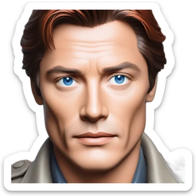 Alain Delon young hardboiled detective blue eyes short red hair sticker
