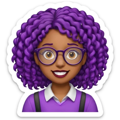 nerd emoji like with glasses showing only her 2 buck teeth but it’s a black girl with purple black curly hair no shoulders sticker