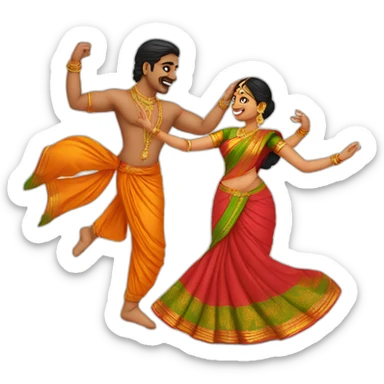 South Indian couples dancing with saree sticker