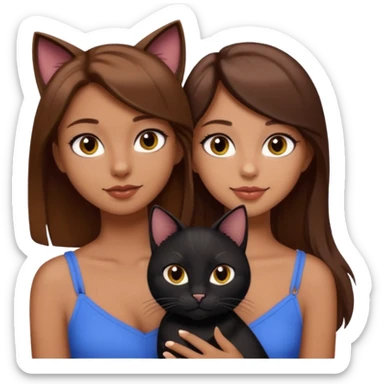 pretty girl with brown hair and makeup with black cat on her shoulder and boyfriend with light skin and brown hair, emoji style sticker