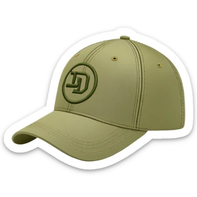 Khaki colored Diesel baseball cap with distinctive Diesel logo embroidered on front, olive green hat sticker