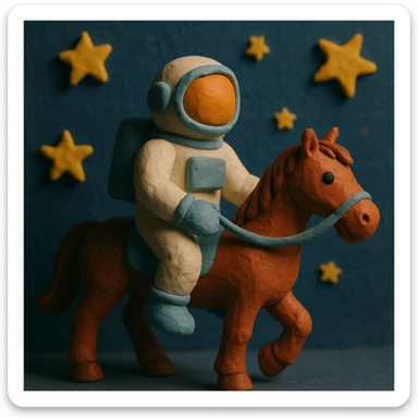 astronaut on horseback with stars in background sticker