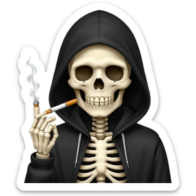 Hooded skeleton smoking cigarette sticker