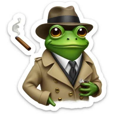 Frog wearing a fedora and a trench coat smoking a cigar  sticker