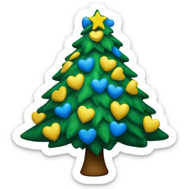 Christmas tree with yellow and blue hearts sticker