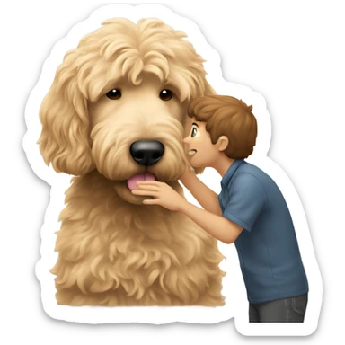 Human sniffing a goldendoodle’s paw sticker