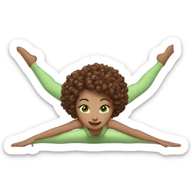 woman with brown curly bob hair and green eyes doing the splits sticker