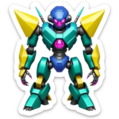 Edgy badass toxic poisonous shaky cool awesome epic sapphire emerald citron topaz magenta radioactive faulty rue ruby Tropical Futuristic Modern Mecha-Fakémon-hybrid-creature (full body)  sticker