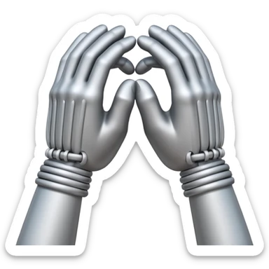 Apple-style 3D emoji of two cartoon hands tightly gripping and bending a solid metal rod, showing visible strain and tension lines around the bend, with dynamic motion curves to emphasize the effort, realistic lighting and smooth Apple emoji texture, no background. sticker