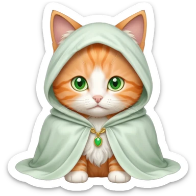 baby orange cat green eyes, in white cloak sticker