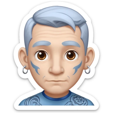 white-gray haired heavy blue tattooed big head accessory big nose mid size ear young sticker
