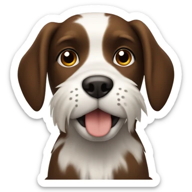 a dog sitting, with brown eyes, dark mixed fur (all kinds of brown) with white fur on the end of his tail  sticker