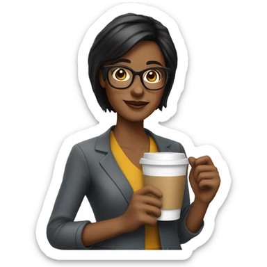 teacher wearing glasses with black hair nd coffee in her hand sticker