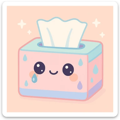 a tissue box designed for wiping tears, with a gentle and comforting look, soft pastel colors, subtle teardrop motif sticker