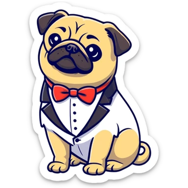 pug in a tuxedo, cartoon sticker sticker