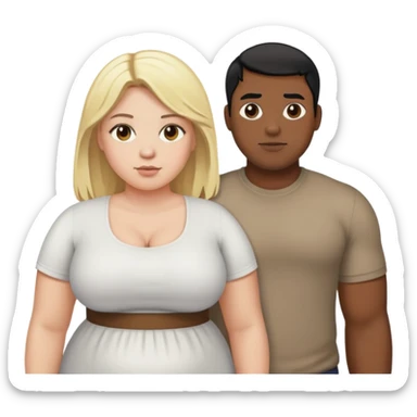 black man with black hair standing next to a fat white girl with blonde hair  sticker
