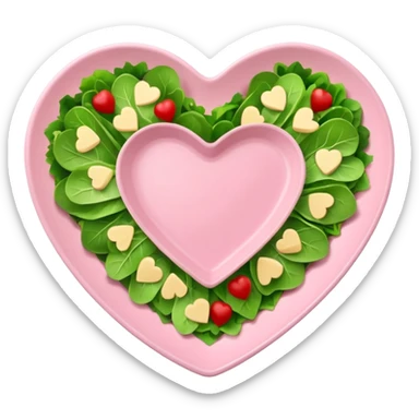 green salad in a light pink heart shaped plate sticker