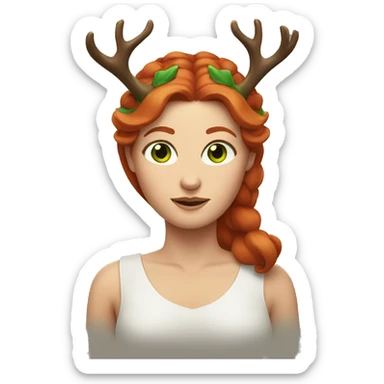 Red hair woman with green eyes, with antlers on her head sticker