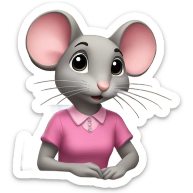 pink dressed mouse studying hard sticker