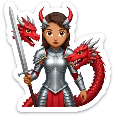 Fierce Latina in armor with a sword next to beheaded dragon sticker