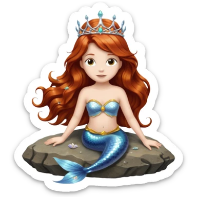 Mermaid with Shell Crown – Long flowing hair, shell tiar, sitting on rock sticker