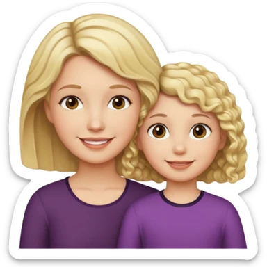 Blonde short straight hair mom with dark brown curly hair daughter sticker
