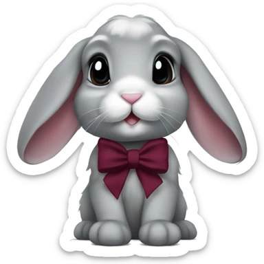 gray Baby lop bunny with coquette burgundy bow on ear sticker