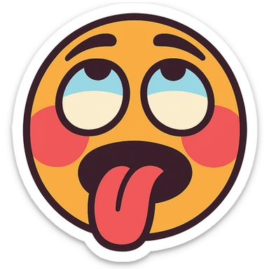vibrant toon style blushing face with eyes rolled up and tongue out sticker