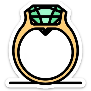 Elegant diamond ring with gold band and emerald-shaped diamond gemstone sticker