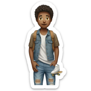 make a emoji of a teenage middle eastren face wearing a super baggy jean with a skateboard on his hand  sticker