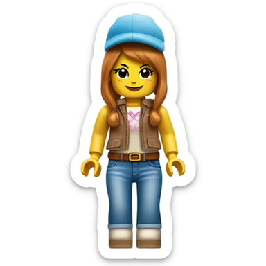 Lego toy girl whole body with rabbit hat and beggy jeans sticker