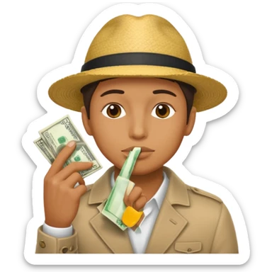 un banco de dinero y una persona haciendo gesto de silencio sticker