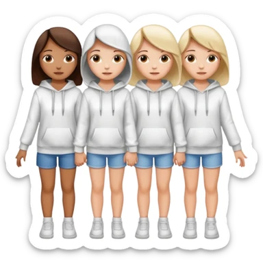 3 girls holding hand wearing white hoodie sticker