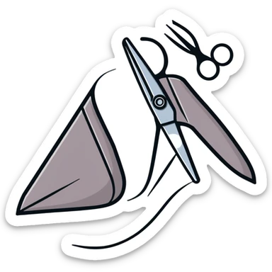 tailoring scissors cutting fabric with dotted line sticker