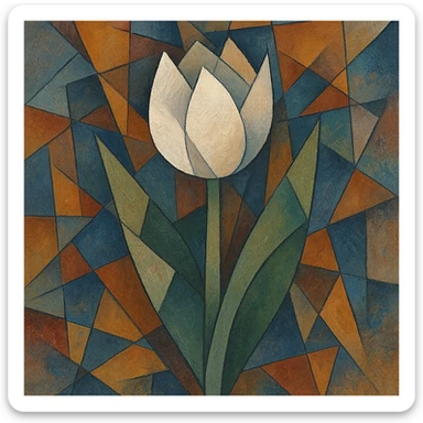 white tulip cubist abstraction style sticker