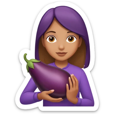 girl holding eggplant sticker