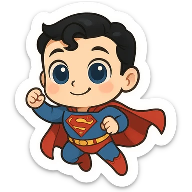Superman with exaggerated large eyes, cartoon style, playful, whimsical sticker