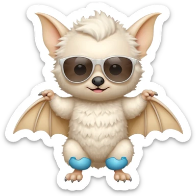 cute white bat with sunglasses, full body sticker