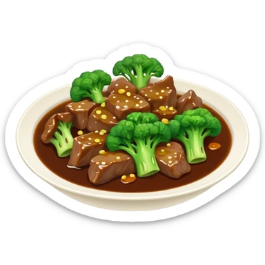 Beef with Broccoli in oyster sauce, simplified emoji style with bold outlines and bright colors, cartoon style stir fried Xi Lan Hua Niu Rou sticker