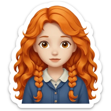 orange wavy long hair girl with wearing cottage core clothes sticker