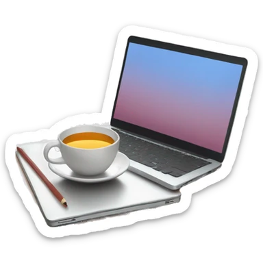 Laptop with a cup of tea beside sticker