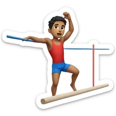 Mexican boy in red tank top and blue shorts pole vaulting sticker