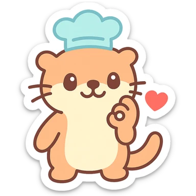 Make the background transparent and add a small red heart coming out from the otter's hand as it does the chef's kiss, keep the kawaii style. sticker