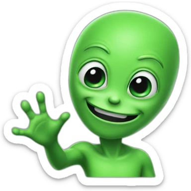 waving alien, green, greeting sticker