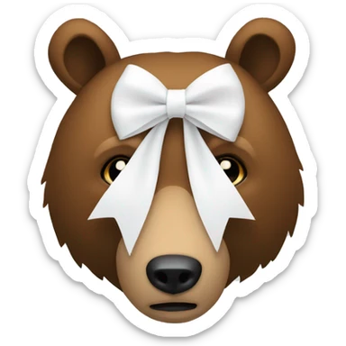 White bow on white bow IN FORHEAD OF A BEAR sticker