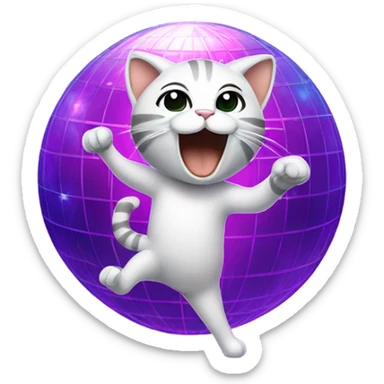 Cat dancing under disco ball sticker