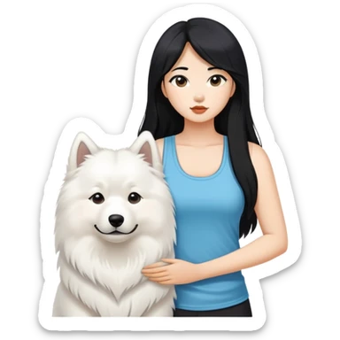  asiatic girl in the tank top with long black  hair and a samoyed sticker